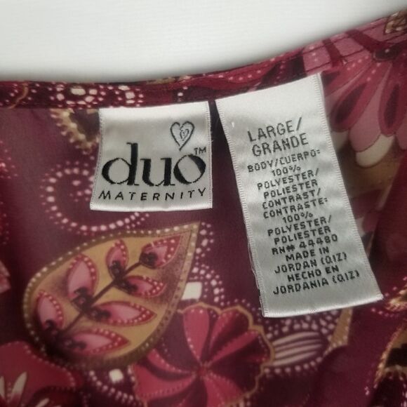 DUO MATERNITY SIZE L. 100% POLYESTER. BEAUTIFUL BURGANDY FLORAL W/SATIN LIKE HEM - Picture 2 of 15